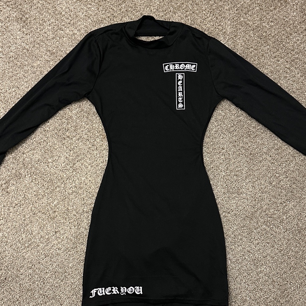 Chrome Hearts Black Long Sleeve Dress with White Graphics